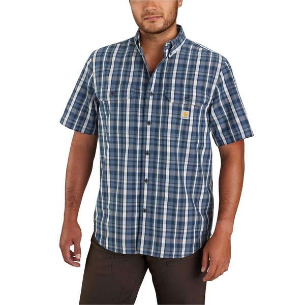 Carhartt Loose Fit Midweight Short-Sleeve Plaid Shirt, Navy, 3XL, TLL 105702-I263XLTLL